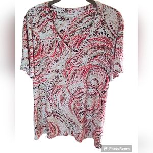 JM Collection women's multi colour v-neck short sleeve top size L
